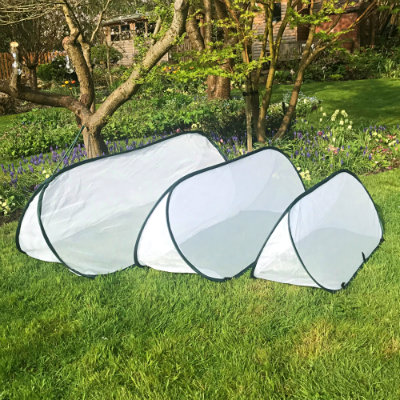 Cloches & Tunnels – Pop Up Triangle Cloches – Insect Net Cloches - Pop-Up Insect Net Cloche – 1 x small, medium and large (pack of 3)
